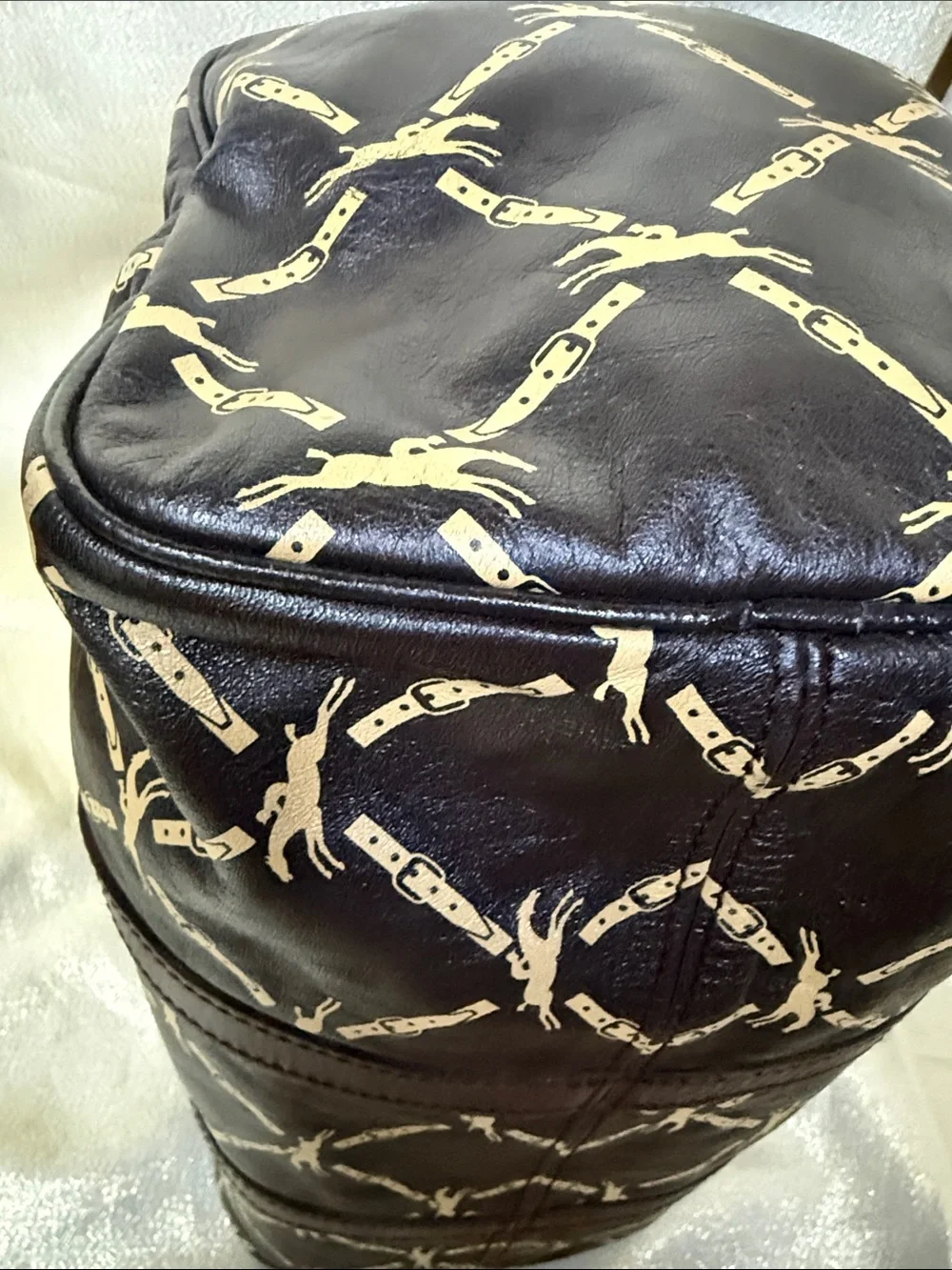 Longchamp Black & Cream Monogram Boston Duffel Bag